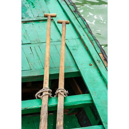 Haseltine, Tom 아티스트의 Ha Long Bay-Vietnam-UNESCO World Heritage Site-Close-up of oars on a green boat작품입니다.